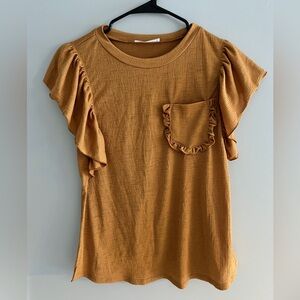 Ces Femme Mustard Ruffle Sleeve Textured Knit Top Women’s Small (W100)